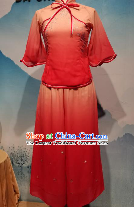 Chinese Folk Dance Costume Yangko Dance Clothing Top Stage Performance Woman Blouse and Pants Set
