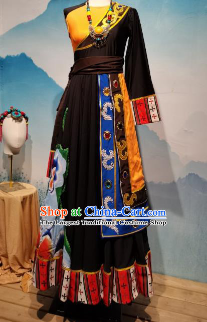 Chinese Zang Nationality Dance Costume Tibetan Lotus Dance Clothing Woman Stage Performance Garments