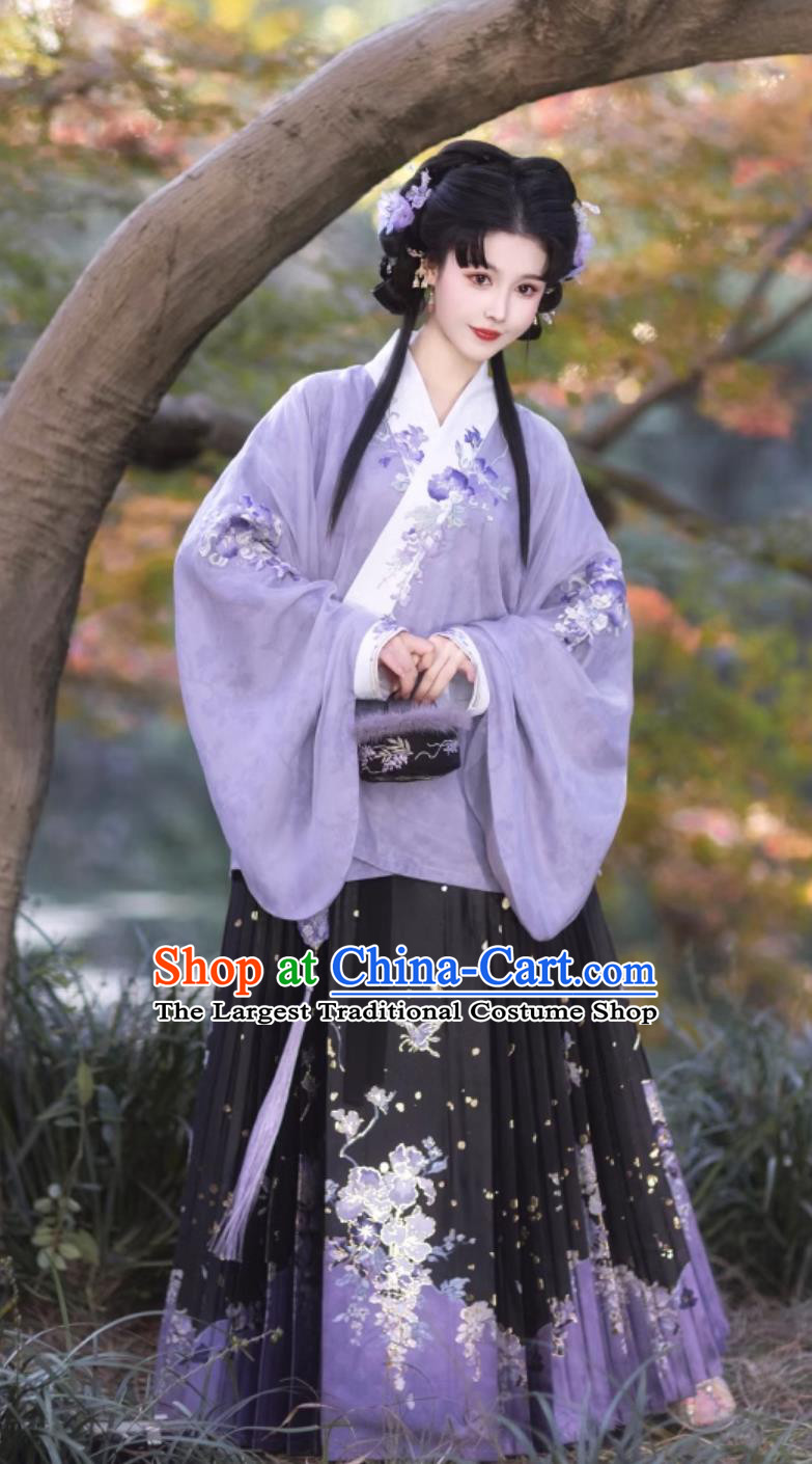 Ancient China Princess Costumes Chinese Traditional Hanfu Ming Dynasty Woman Clothing Purple Blouse and Mamian Skirt Complete Set