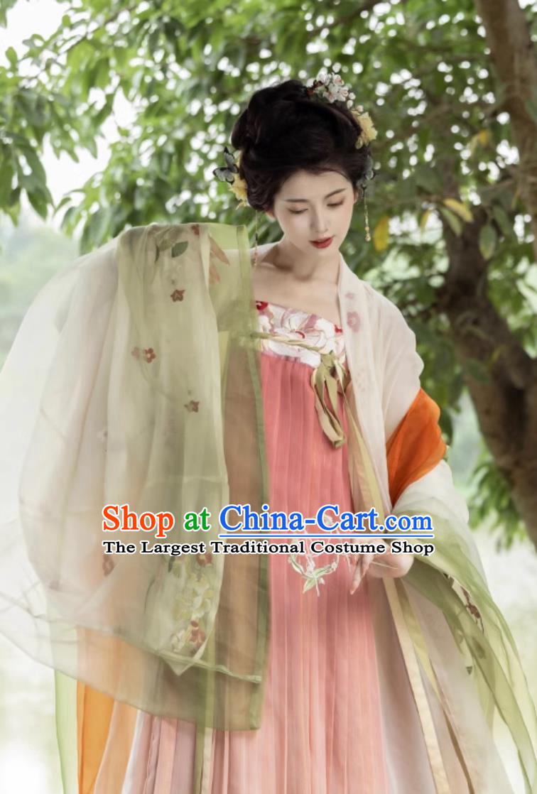 Chinese Tang Dynasty Embroidered Dresses Traditional Princess Hanfu Ancient China Woman Clothing