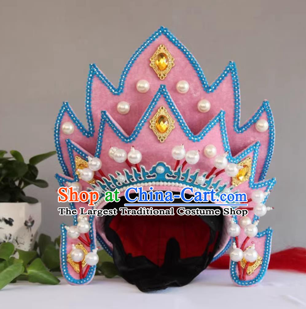 China Stage Magic Performance General Helmet Sichuan Face Changing Pink Hat Traditional Handmade Opera Headwear