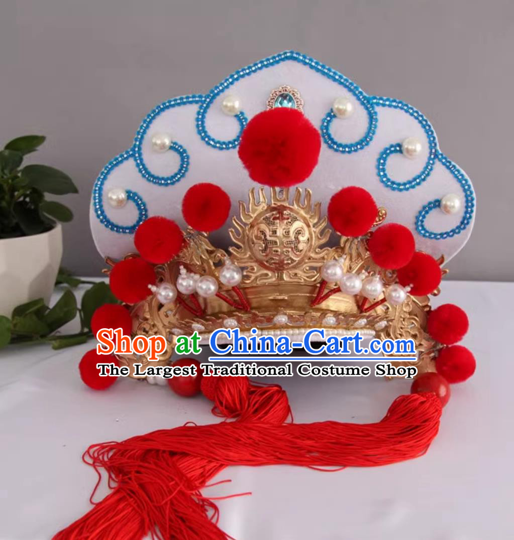 Top Bian Lian Performance Headwear Handmade Magic Show Helmet White China Sichuan Opera Face Changing Hat