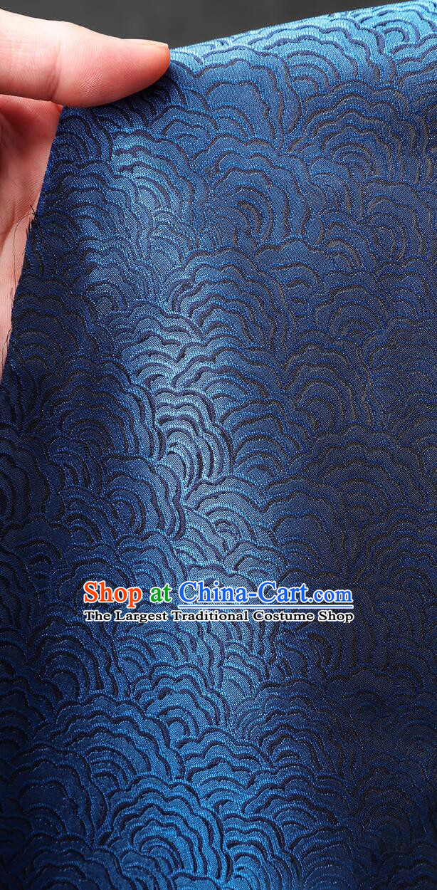Top Brocade Jacquard Fabric Chinese Tang Suit Material Traditional Wave Pattern Design Navy Blue Cloth