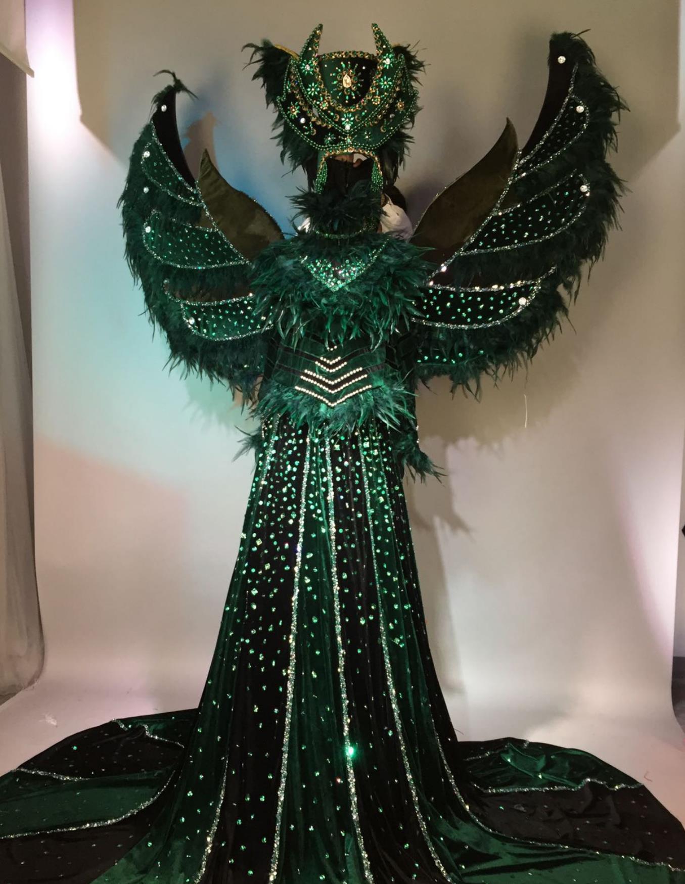 Flannel Green Velvet Performance Costume Magician Stage Feather Outfit Catwalks Clothing